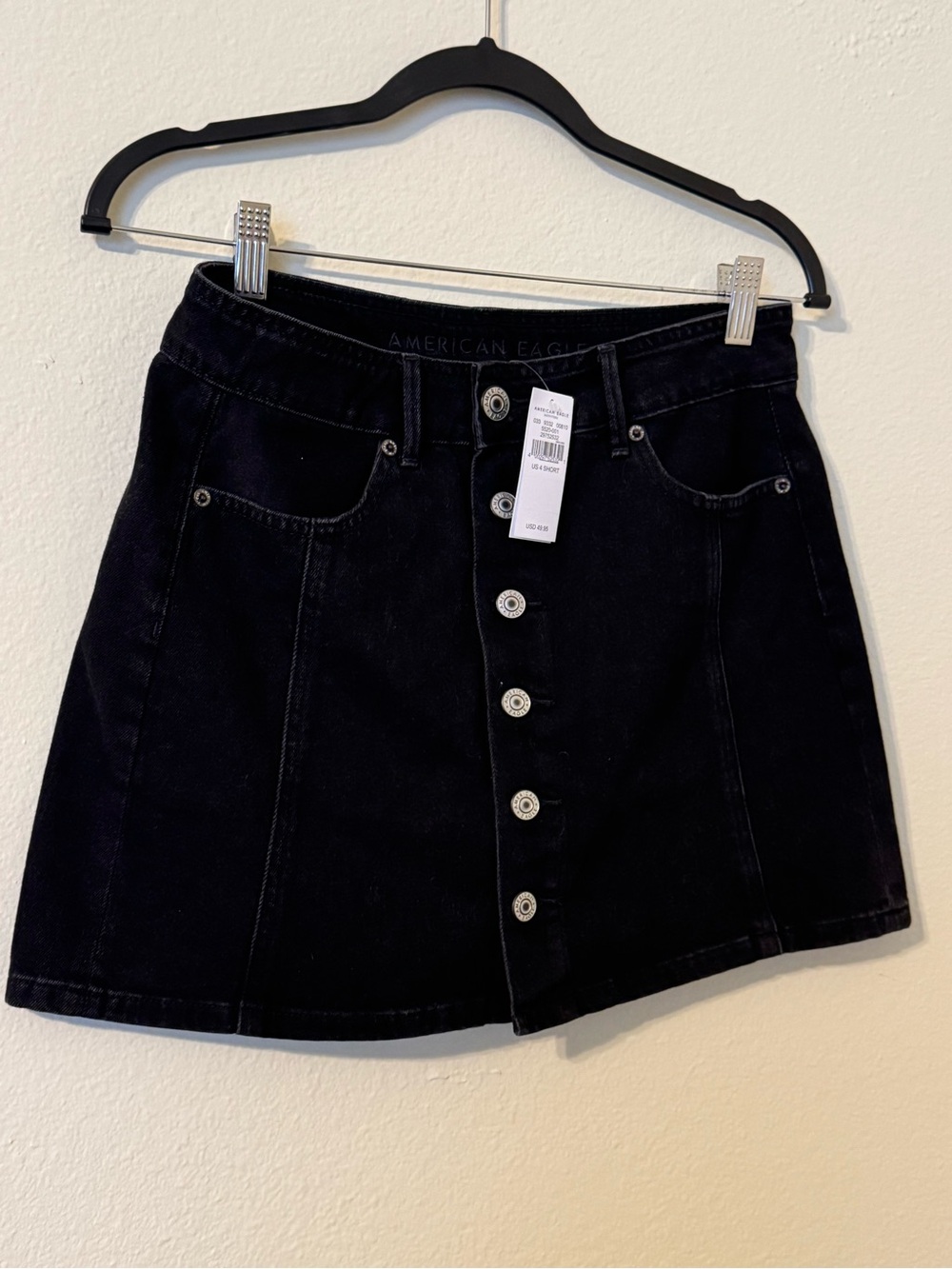 American Eagle Black Button Denim Skirt, 4S